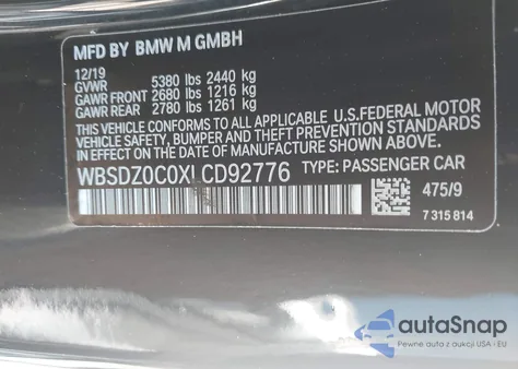 2020 BMW M8 z USA, uszkodzony, nr VIN WBSDZ0C0XLCD92776
